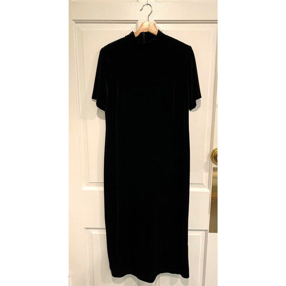 Ronni Nicole II - long form fitting black velvet short sleeve dress women's 14W